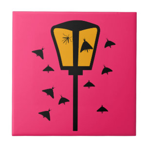 Street Light and Moths Ceramic Tile