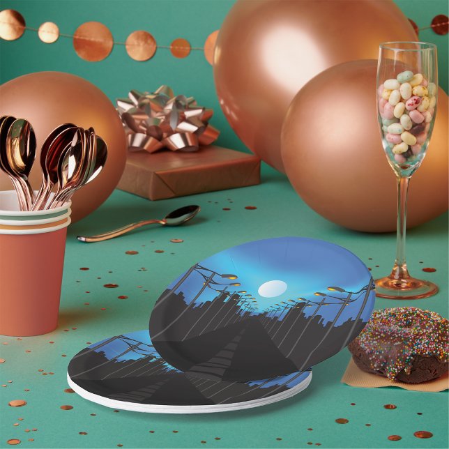 Street Lights And Moon Paper Plate (Creator Uploaded)