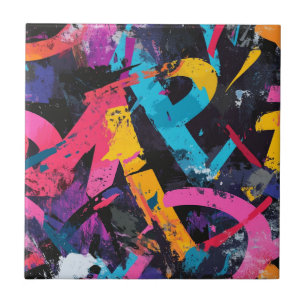 Street Mural with Layered Drips & Urban Color (1) Tile