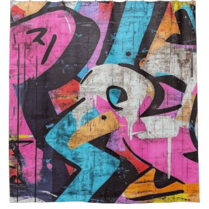 Street Mural with Layered Drips & Urban Color (2) Shower Curtain