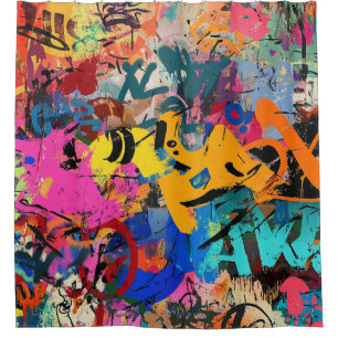 Street Mural with Layered Drips & Urban Color (6) Shower Curtain