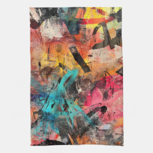 Street Mural with Layered Drips & Urban Color (7) Tea Towel