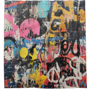 Street Mural with Layered Drips & Urban Color (8) Shower Curtain