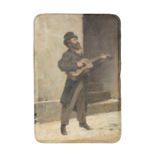Street Musician With a Guitar (by Gerolamo Induno) Bath Mat