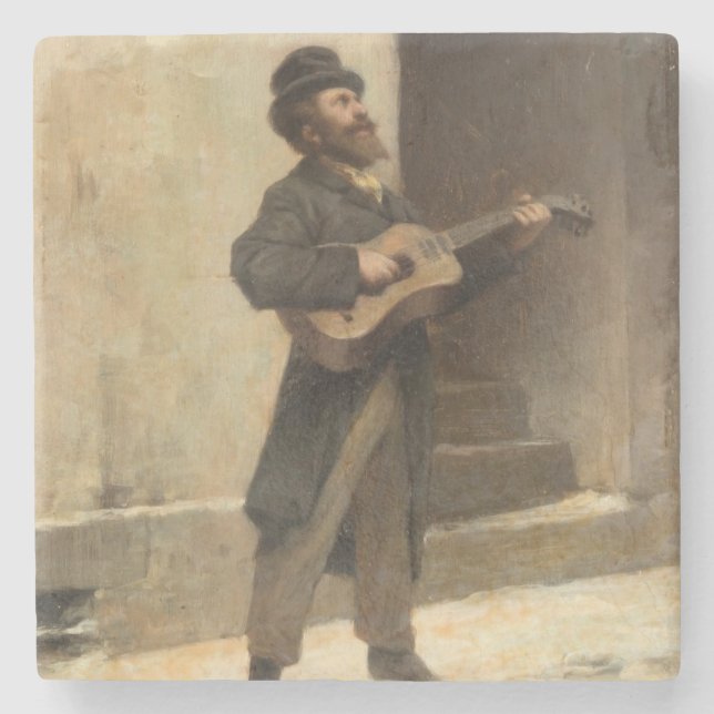 Street Musician With a Guitar (by Gerolamo Induno) Stone Coaster (Front)