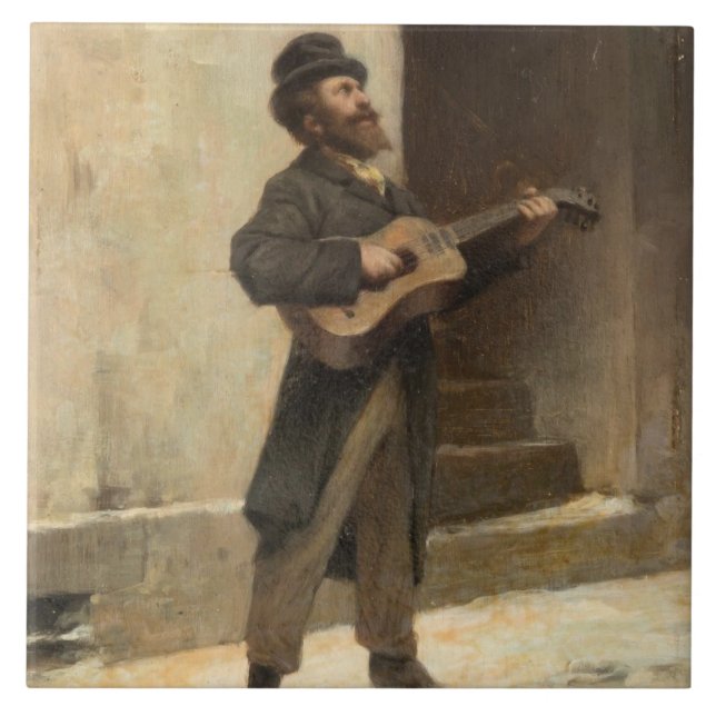 Street Musician With a Guitar (by Gerolamo Induno) Tile (Front)