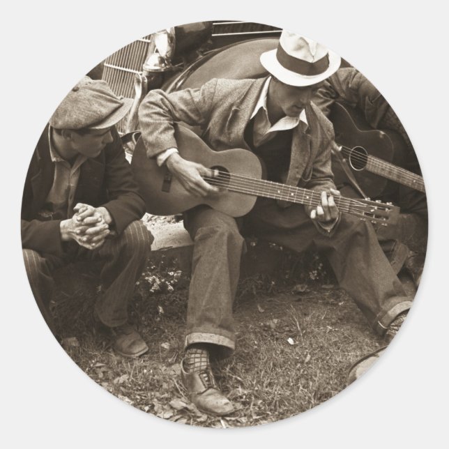 Street musicians, Maynardville, Tennessee, 1935 Classic Round Sticker (Front)