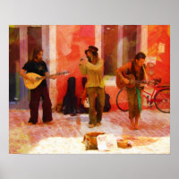 Street Musicians Playing Guitar Mandolin and Flute