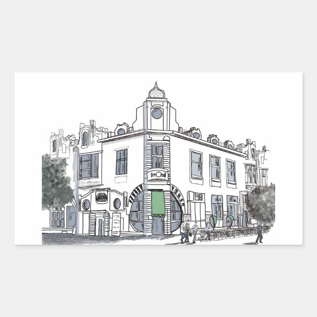 street of the old town rectangular sticker (Front)