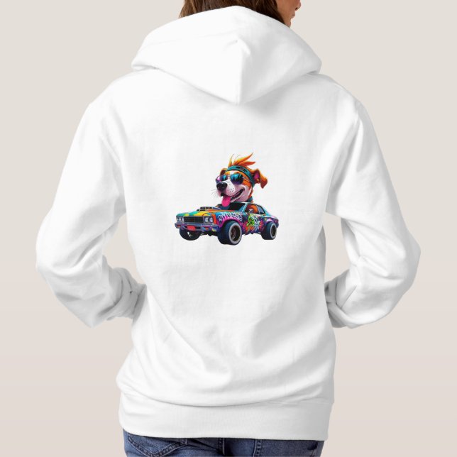 Street Racer Dog in a Graffiti Car | Urban Cartoon Hoodie (Back)