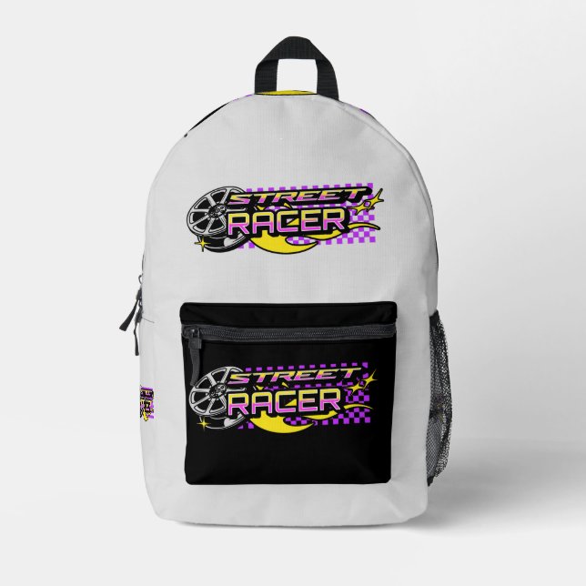STREET RACERS - BURNING WHEEL - Y2K STYLE PRINTED BACKPACK (Front)