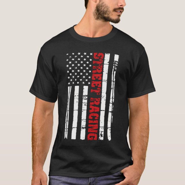 Street Racing Flag Outlaws Drag Race American T-Shirt (Front)