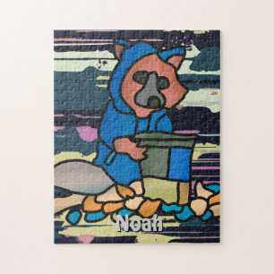 Street Racoon Exploring Through A Trash Can Fun Jigsaw Puzzle