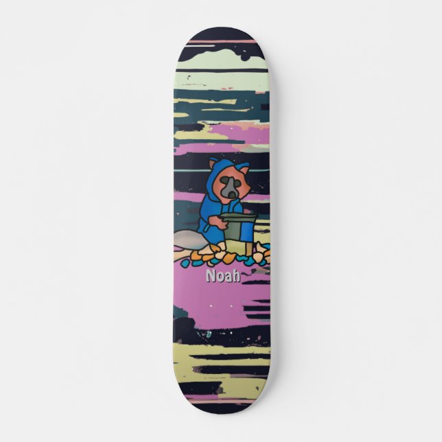Street Racoon Exploring Through A Trash Can | Fun Skateboard (Front)