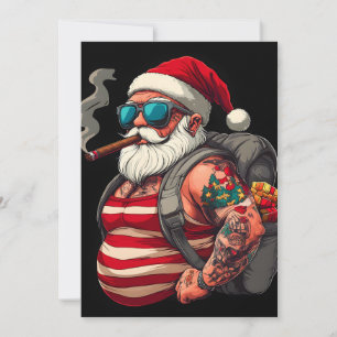 Street Rebel Tattooed Christmas Santa Claus Holiday Card