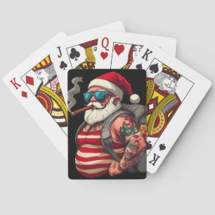 Street Rebel Tattooed Christmas Santa Claus Playing Cards