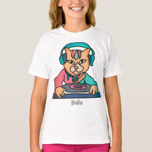 Street Retro Cat with Headphones Funny T-Shirt