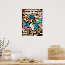 Street Retro Dog, Cap and Sneakers | Funny Throw