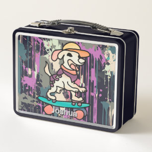 Street Retro Dog on Skateboard Funny Metal Lunch Box