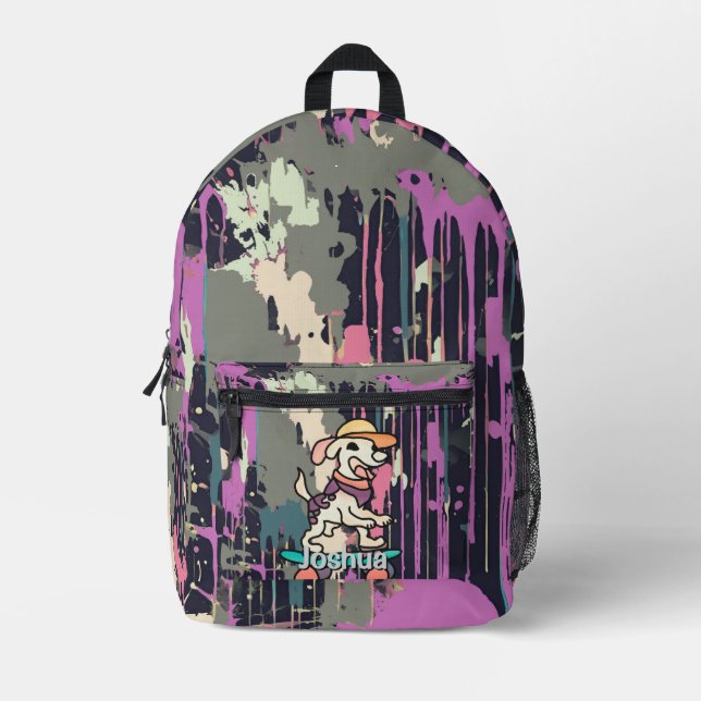 Street Retro Dog on Skateboard | Funny  Printed Backpack (Front)