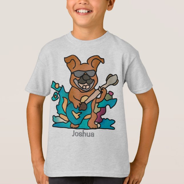 Street Retro Dog with Guitar | Funny  T-Shirt (Front)