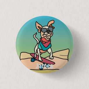 Street Retro Dog with Sunglasses on Skateboard 3 Cm Round Badge
