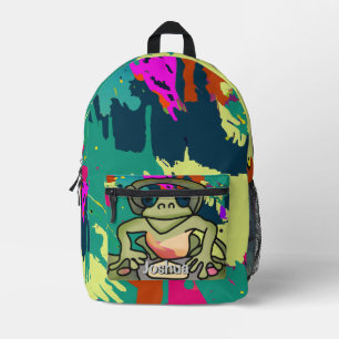 Street Retro Frog with Headphones Funny Printed Backpack