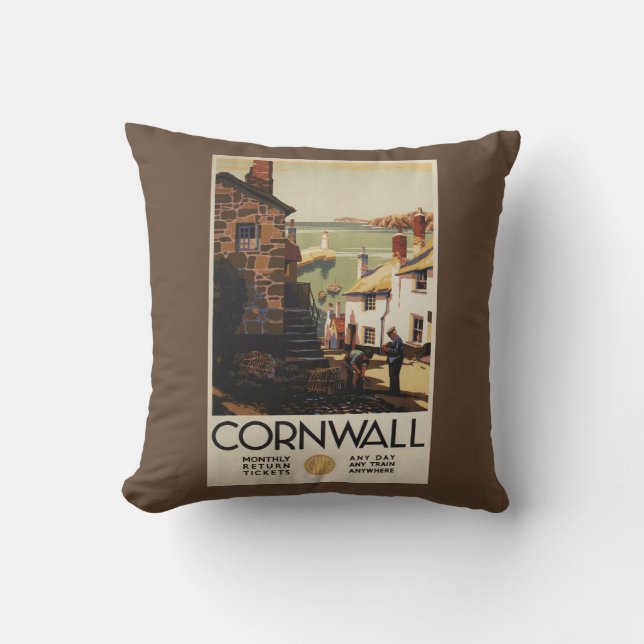 Street Scene with Two Men Working Railway Cushion (Front)