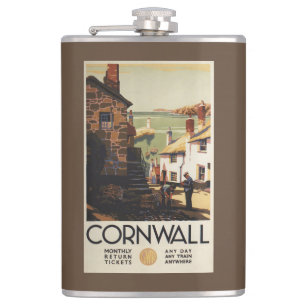 Street Scene with Two Men Working Railway Hip Flask