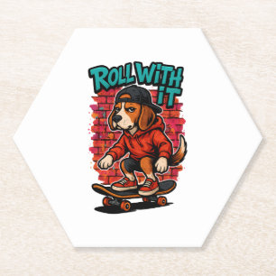 Street Style Beagle Skateboarding Graffiti Art Paper Coaster