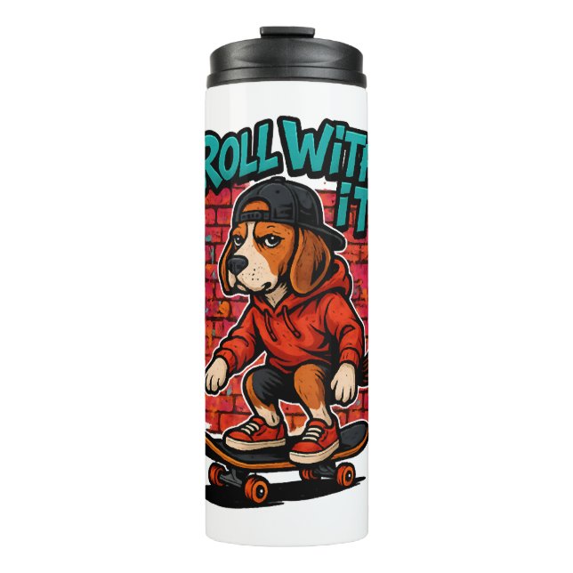 Street Style Beagle Skateboarding Graffiti Art Thermal Tumbler (Front)
