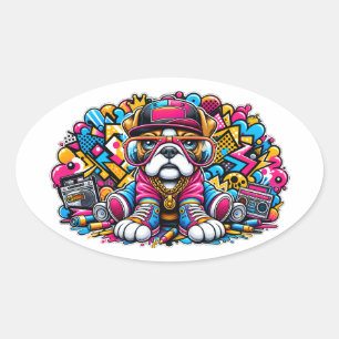 Street Style Bulldog Graffiti Street Art Backdrop Oval Sticker
