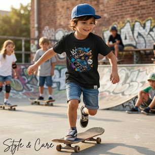 Street Style Cartoon Skater Kid Cool Art Print T-Shirt