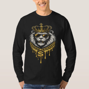 Street Style Fierce Lion With Crown and Chain T-Shirt