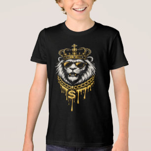 Street Style Fierce Lion With Crown and Chain Tri-Blend Shirt