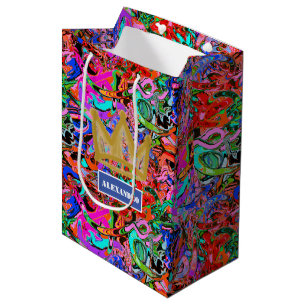 Street style graffiti with crown and name medium gift bag