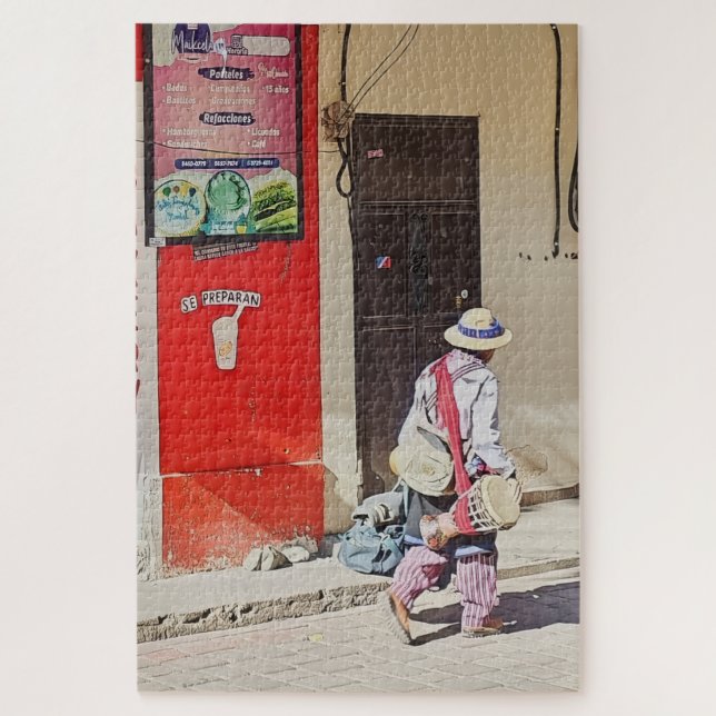 Street Vendor by Red Wall Jigsaw Puzzle (Vertical)