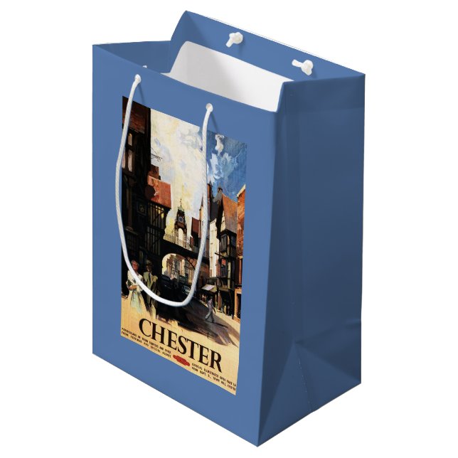 Street View with Couple & Tower Clock Rail Medium Gift Bag (Front Angled)