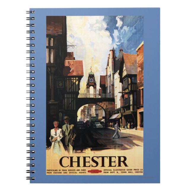 Street View with Couple & Tower Clock Rail Spiral Notebook (Front)