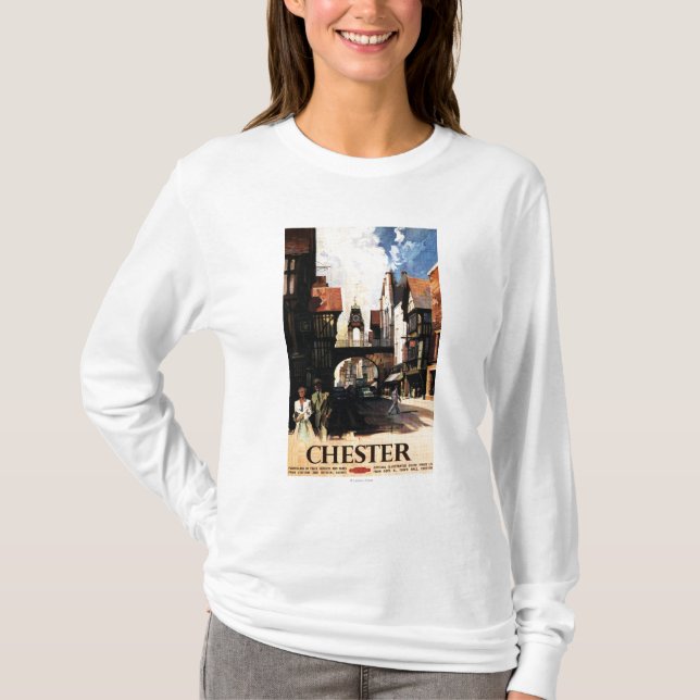 Street View with Couple & Tower Clock Rail T-Shirt (Front)