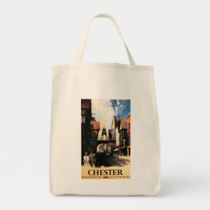 Street View with Couple & Tower Clock Rail Tote Bag