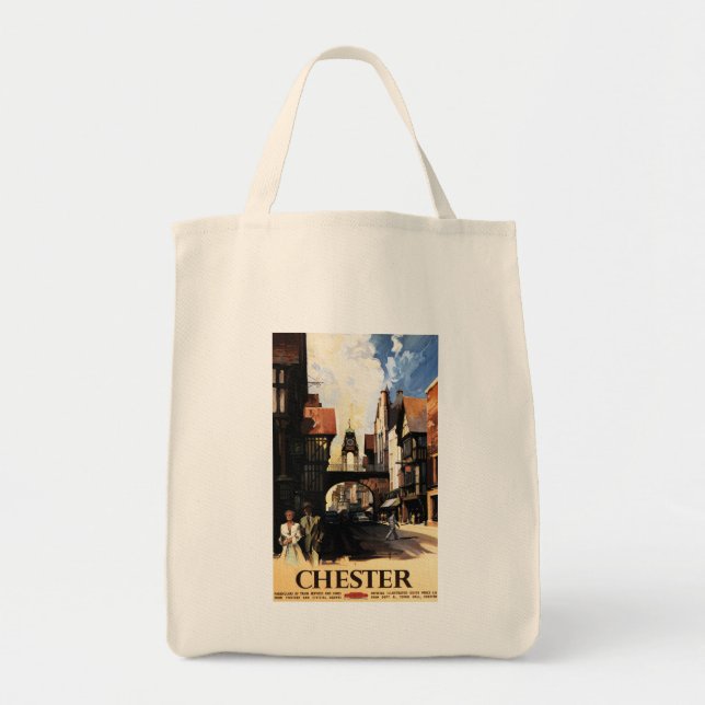 Street View with Couple & Tower Clock Rail Tote Bag (Front)