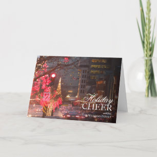 Street with Christmas Decorations in Evening Holiday Card