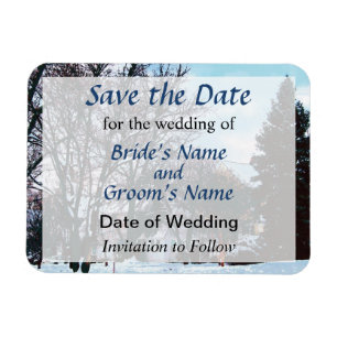 Street With Snow and Evergreens Save the Date Magnet