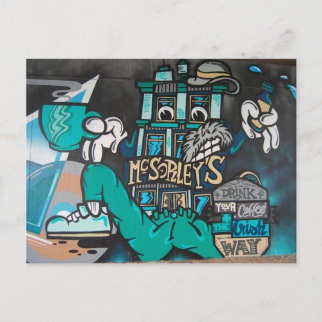 Streetart: crazy funny irish coffee Graffiti Postcard (Front)