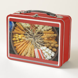 streetfood from a asian market metal lunch box