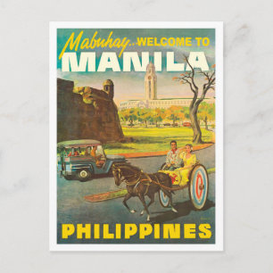 Streets of Manila, Philippines, vintage travel Postcard