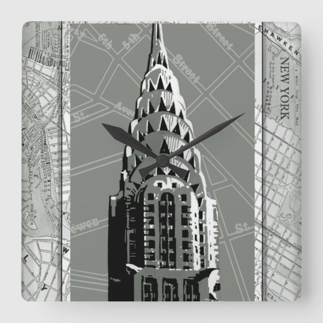 Streets of New York with Empire State Building Square Wall Clock (Front)