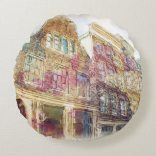 Streets of Old Amsterdam Round Cushion