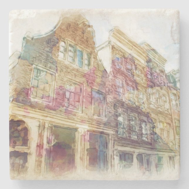 Streets of Old Amsterdam Stone Coaster (Front)